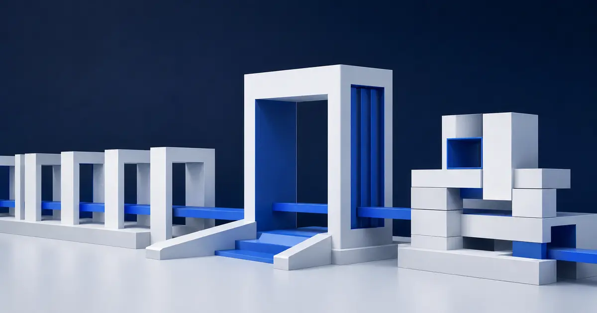 Connected architectural stages passing through a controlled review gateway